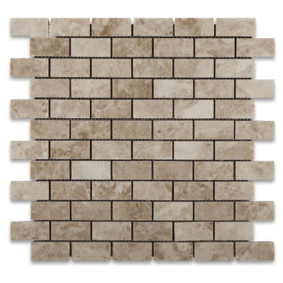 Cappuccino Marble 1X2 Polished Mosaic Tile - TILE AND MOSAIC DEPOT