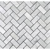 White Carrara Marble 1x2 Herringbone Honed Mosaic Tile - TILE AND MOSAIC DEPOT