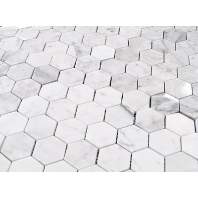 White Carrara Marble 2x2 Hexagon Polished Mosaic Tile - TILE AND MOSAIC DEPOT