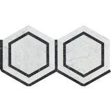 White Carrara Marble 5x5 Hexagon with Black Honed Mosaic Tile - TILE AND MOSAIC DEPOT