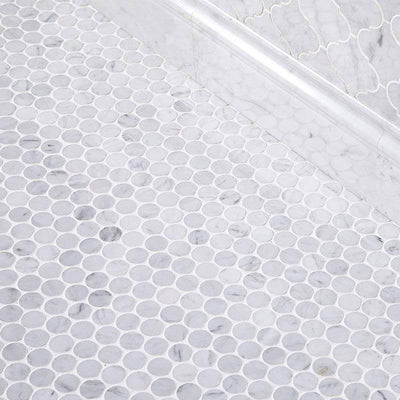 White Carrara Marble Penny Round Polished Mosaic Tile - TILE AND MOSAIC DEPOT