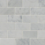 White Carrara Marble 2x4 Polished Mosaic Tile - TILE AND MOSAIC DEPOT