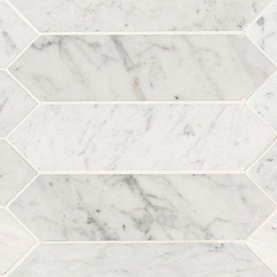 White Carrara Marble 3x12 Picket Honed Mosaic Tile - TILE AND MOSAIC DEPOT