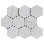 White Carrara Marble 4x4 Hexagon Polished Mosaic Tile - TILE AND MOSAIC DEPOT