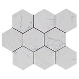 White Carrara Marble 4x4 Hexagon Polished Mosaic Tile - TILE AND MOSAIC DEPOT