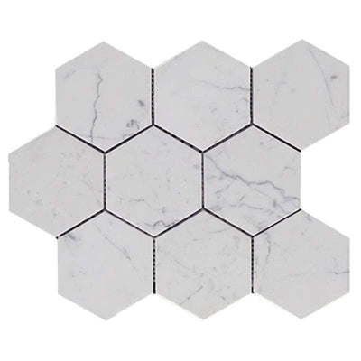 White Carrara Marble 4x4 Hexagon Polished Mosaic Tile - TILE AND MOSAIC DEPOT