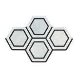 White Carrara Marble 5x5 Hexagon with Black Polished Mosaic Tile - TILE AND MOSAIC DEPOT