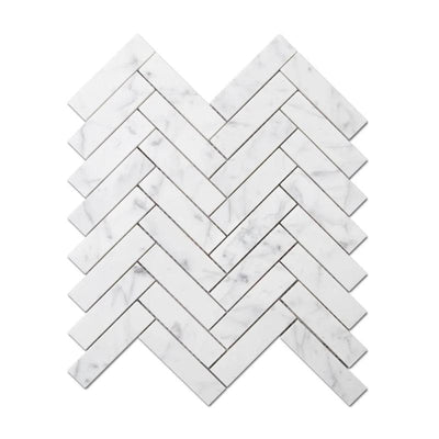 White Carrara Marble 1x4 Herringbone Honed Mosaic Tile - TILE AND MOSAIC DEPOT