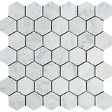 White Carrara Marble 2x2 Hexagon Honed Mosaic Tile - TILE AND MOSAIC DEPOT