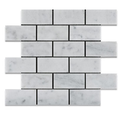 White Carrara Marble 2x4 Honed Mosaic Tile - TILE AND MOSAIC DEPOT