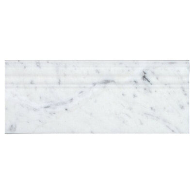 White Carrara Marble 4 3/4x12 Polished Baseboard Molding - TILE & MOSAIC DEPOT