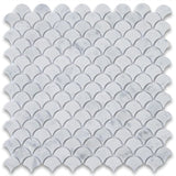 White Carrara Marble Fish Design (Fan Shape) Polished Mosaic Tile - TILE AND MOSAIC DEPOT