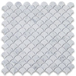 White Carrara Marble Fish Design (Fan Shape) Honed Mosaic Tile - TILE AND MOSAIC DEPOT