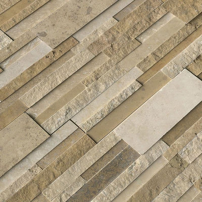 Ivory & Noce Travertine Multi Blend 6x24 Stacked Stone Ledger Panel - TILE AND MOSAIC DEPOT