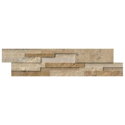 Ivory & Noce Travertine Multi Blend 6x24 Stacked Stone Ledger Panel - TILE AND MOSAIC DEPOT