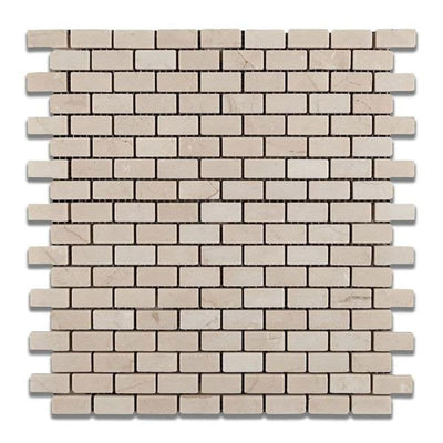 Crema Marfil Marble Polished Mini Brick Mosaic Tile - TILE AND MOSAIC DEPOT