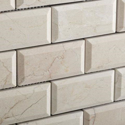 Crema Marfil Marble 2 X 4 Polished Deep Beveled Brick Mosaic Tile - TILE AND MOSAIC DEPOT