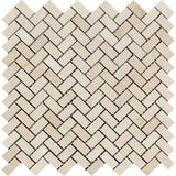 Crema Marfil Marble Mini Herringbone Polished Mosaic Tile - TILE AND MOSAIC DEPOT