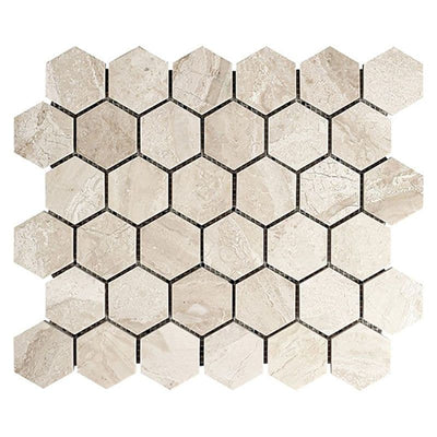 Royal Beige Marble 2x2 Hexagon Polished Marble Mosaic Tile - TILE AND MOSAIC DEPOT