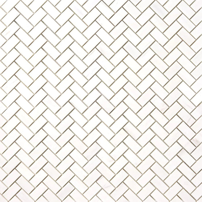 Bianco Dolomite Marble 1x2 Herringbone Honed Mosaic Tile - TILE & MOSAIC DEPOT