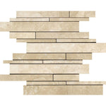 Durango Honed Travertine Random Strip Mosaic Tile.