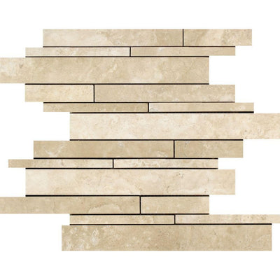 Durango Honed Travertine Random Strip Mosaic Tile.