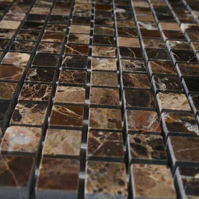 Emperador Dark Spanish Marble 1x1 Polished Mosaic Tile - TILE AND MOSAIC DEPOT