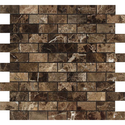 Emperador Dark Spanish Marble 1x2 Polished Mosaic Tile - TILE AND MOSAIC DEPOT