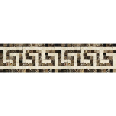 Emperador Dark Polished Marble Greek Key Border (Emp. Dark + Crema Marfil).