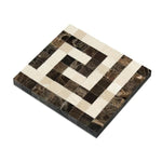 Emperador Dark Polished Marble Greek Key Corner (Emp. Dark + Crema Marfil).