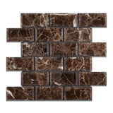 Emperador Dark Spanish Marble 2x4 Deep Beveled Polished Mosaic Tile - TILE AND MOSAIC DEPOT