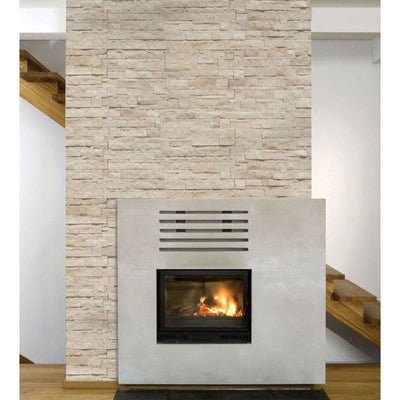 French Cremar Limestone Split Face Stacked Stone Ledger Panel.