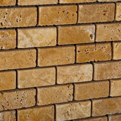 Gold Travertine 1x2 Tumbled Mosaic Tile - TILE & MOSAIC DEPOT