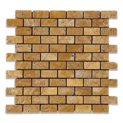 Gold Travertine 1x2 Tumbled Mosaic Tile - TILE & MOSAIC DEPOT