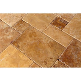 Gold Travertine Unfilled Brushed & Chiseled Versailles Pattern Tile - TILE AND MOSAIC DEPOT