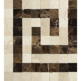 Crema Marfil Polished Marble Greek Key Corner (Crema Marfil + Emp. Dark).