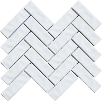 Snow White Glazed Herringbone Porcelain Mosaic Tile - TILE & MOSAIC DEPOT