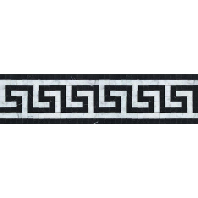 Bianco Carrara Honed Marble Greek Key Border (Carrara w/ Black).