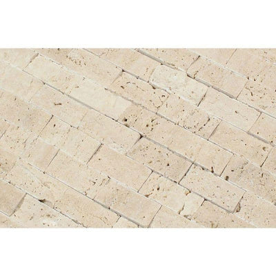 Ivory Travertine 1x2 Split Face Mosaic Tile - TILE AND MOSAIC DEPOT