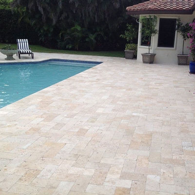 Ivory Travertine 6x12 Paver Tumbled - TILE AND MOSAIC DEPOT