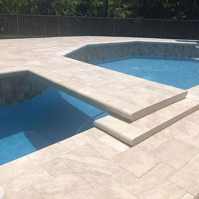 Ivory Travertine 12x24 5 cm Tumbled Pool Coping - TILE AND MOSAIC DEPOT