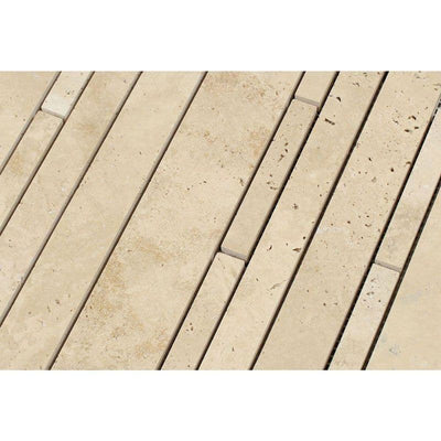 Ivory Travertine Random Insert Honed Mosaic Tile - TILE AND MOSAIC DEPOT