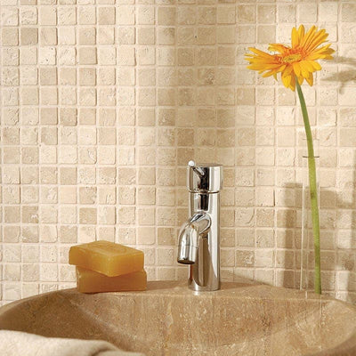 Ivory Travertine 1x1 Tumbled Mosaic Tile - TILE AND MOSAIC DEPOT