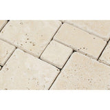 Ivory Travertine Mini Opus Pattern Tumbled Mosaic Tile - TILE AND MOSAIC DEPOT