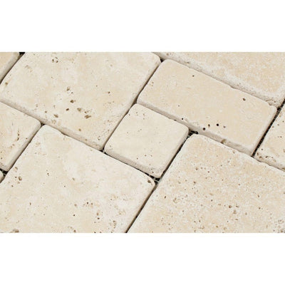 Ivory Travertine Mini Opus Pattern Tumbled Mosaic Tile - TILE AND MOSAIC DEPOT