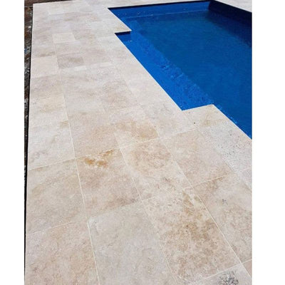 Walnut Travertine 16x24 5cm Tumbled Pool Coping - TILE AND MOSAIC DEPOT