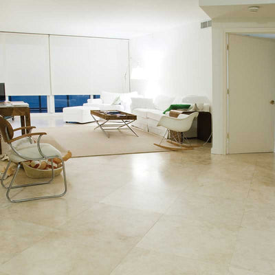 Ivory Travertine 18x18 Filled and Honed Tile - TILE AND MOSAIC DEPOT