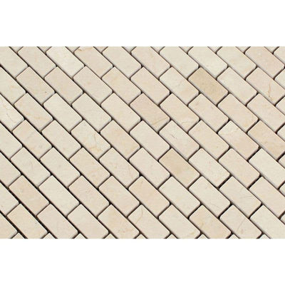 Crema Marfil Marble Polished Mini Brick Mosaic Tile - TILE AND MOSAIC DEPOT