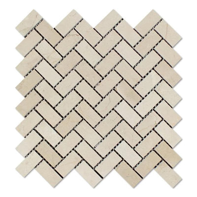 Crema Marfil Marble 1x2 Herringbone Honed Mosaic Tile - TILE AND MOSAIC DEPOT