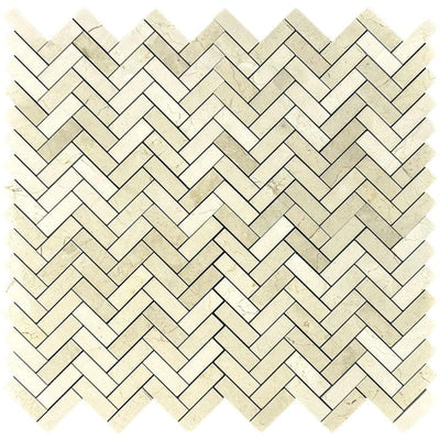 Crema Marfil Marble 1x3 Herringbone Polished Mosaic Tile - TILE & MOSAIC DEPOT